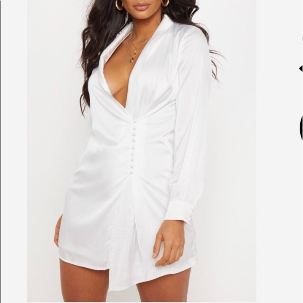 NWOT Satin White Dress, Size 6, Button Detail